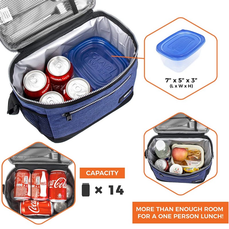 opux Insulated Lunch Box Men Women, Lunch Bag for Work School, Leakproof Soft Cooler Tote Adult, Large Lunch Pail Kids Boys Girls, Picnic Beach Food Bag with Shoulder Strap, Heather Navy - Image 5